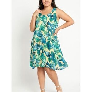 In Every Story Tropical Floral Sleeveless Shift Dress Yellow Blue Green XL